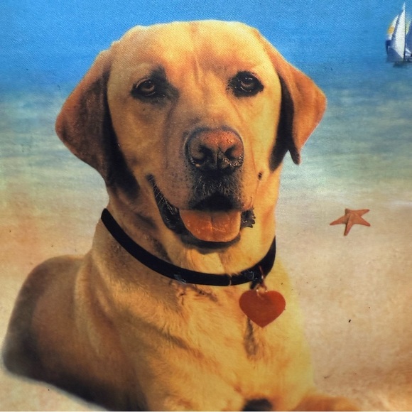 Chic Beach Scene Shoulder Bag with Dog Print - Picture 8 of 10